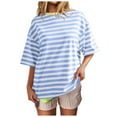 thumbnail image 2 of Conairie Summer T Shirts for Women Casual Stripe Loose Crew Neck Short Sleeve Shirt Fashion Elegant Breathable Blouses Pullover Outfits Blue L, 2 of 6