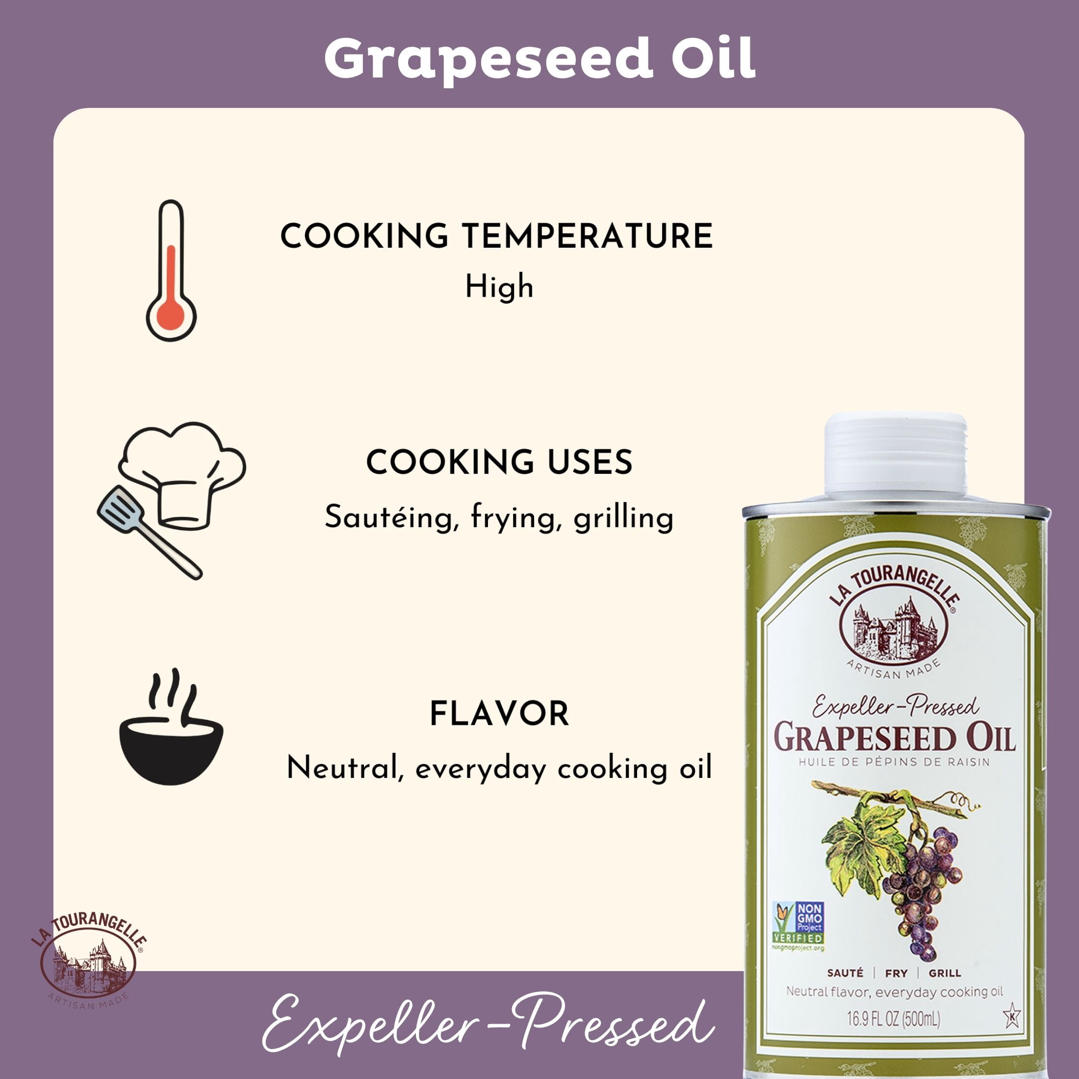 (3 pack) La Tourangelle Grapeseed Oil, Expeller-Pressed 16.9 fl oz