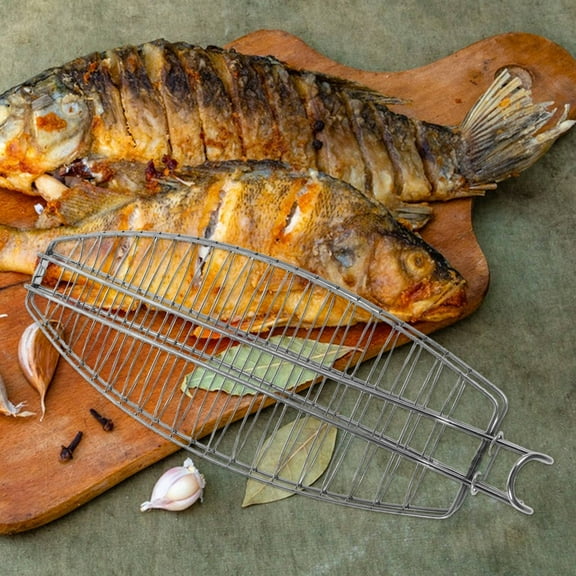 BESTYASH Portable Stainless Steel Fish Grill Basket for Outdoor Camping, Barbecue, and Multipurpose Use