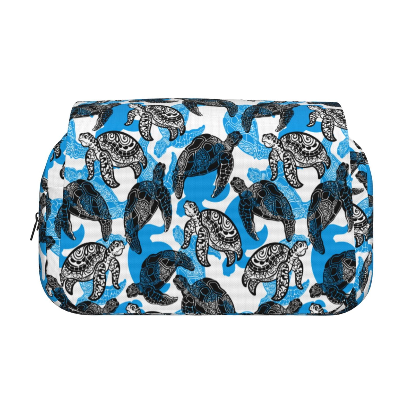 Rateoe Sea Turtle Life Pattern Double Clamshell Pen Case, Storage Organizer with Two Zipper Compartments– Holds Up to 50 Pencils & Pens