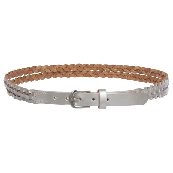 Women's Double Braided Skinny Leather Belt