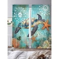 thumbnail image 3 of Ocean Turtle Starfish Sheer Curtains for Living Room Bedroom, Light-filtering Sheer Curtain, Retro Coral Floral Sea Blue Theme Rod Pocket Voile Window Treatment Drapes, 52’’Wx96’’L, 2 Panels Set, 3 of 7