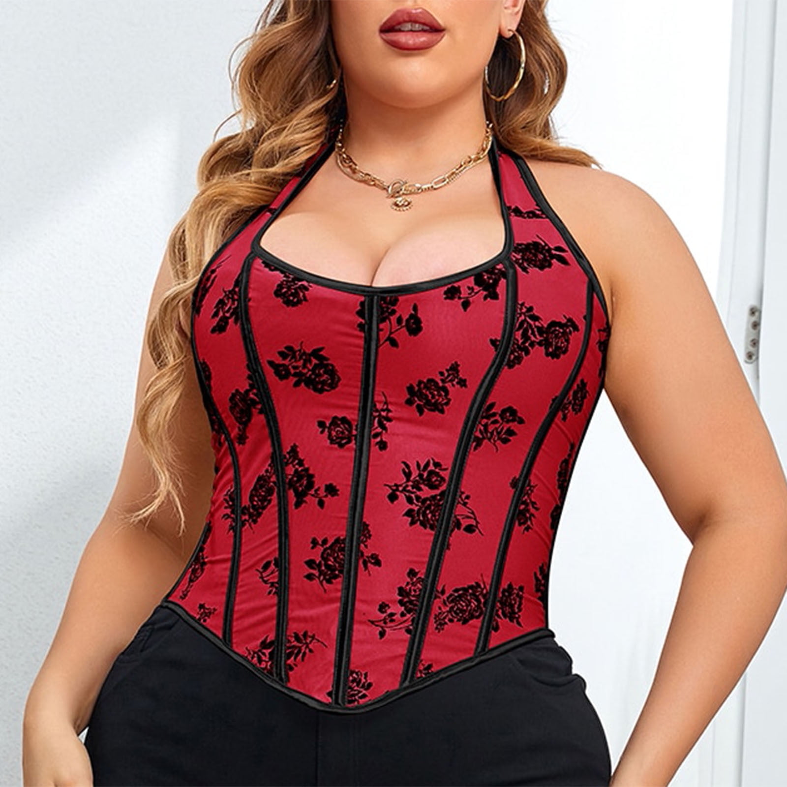 Lovskoo 2024 Women's Plus Size Renaissance Corset Lace Up Boned