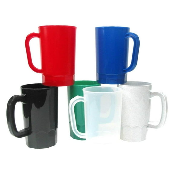 , Plastic Beer Mugs, Large 32 Ounce, Pack 6, Color Multi