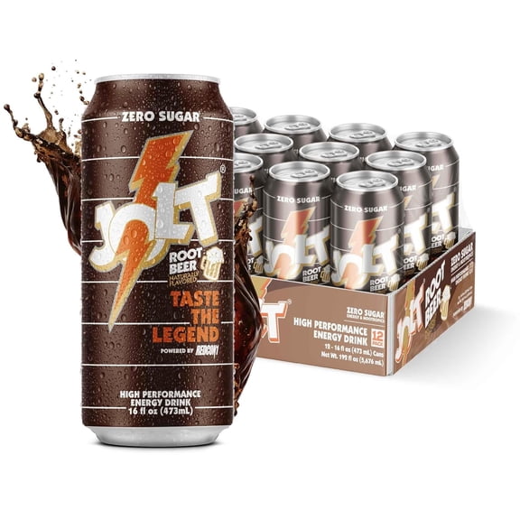 REDCON1 Jolt Cola Root Beer, High Caffeine Soda, 16oz Cans, 12-Pack