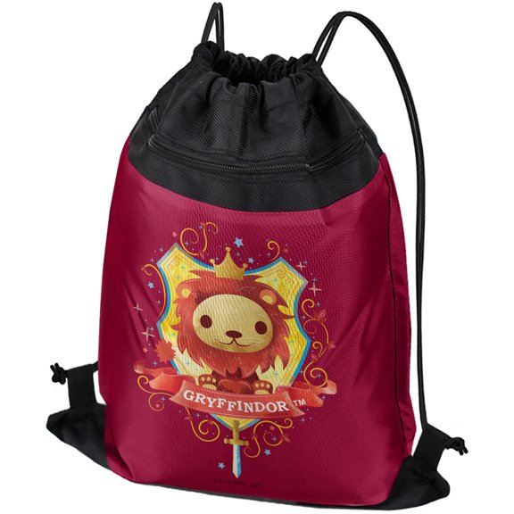 Harry Potter Watercolor Gryffindor Crest Drawstring Backpack Sports Bag Sackpack 17" x 13", Perfect for Gym, Yoga or Practice