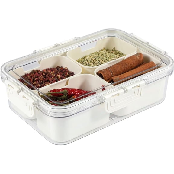 Serving Tray with Lid, 4 Compartments Snackle Box Charcuterie Container, Portable Snack Platters for Fruit, Nuts, Vegetable, Entertaining, Party, Picnic