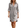 thumbnail image 4 of Fwqbns Women's Linen Casual Tunic Shirt Dress V Neck 3/4 Sleeve Loose Fit Beach Mini Dress Summer Vacation Outfit Gray, 4 of 9