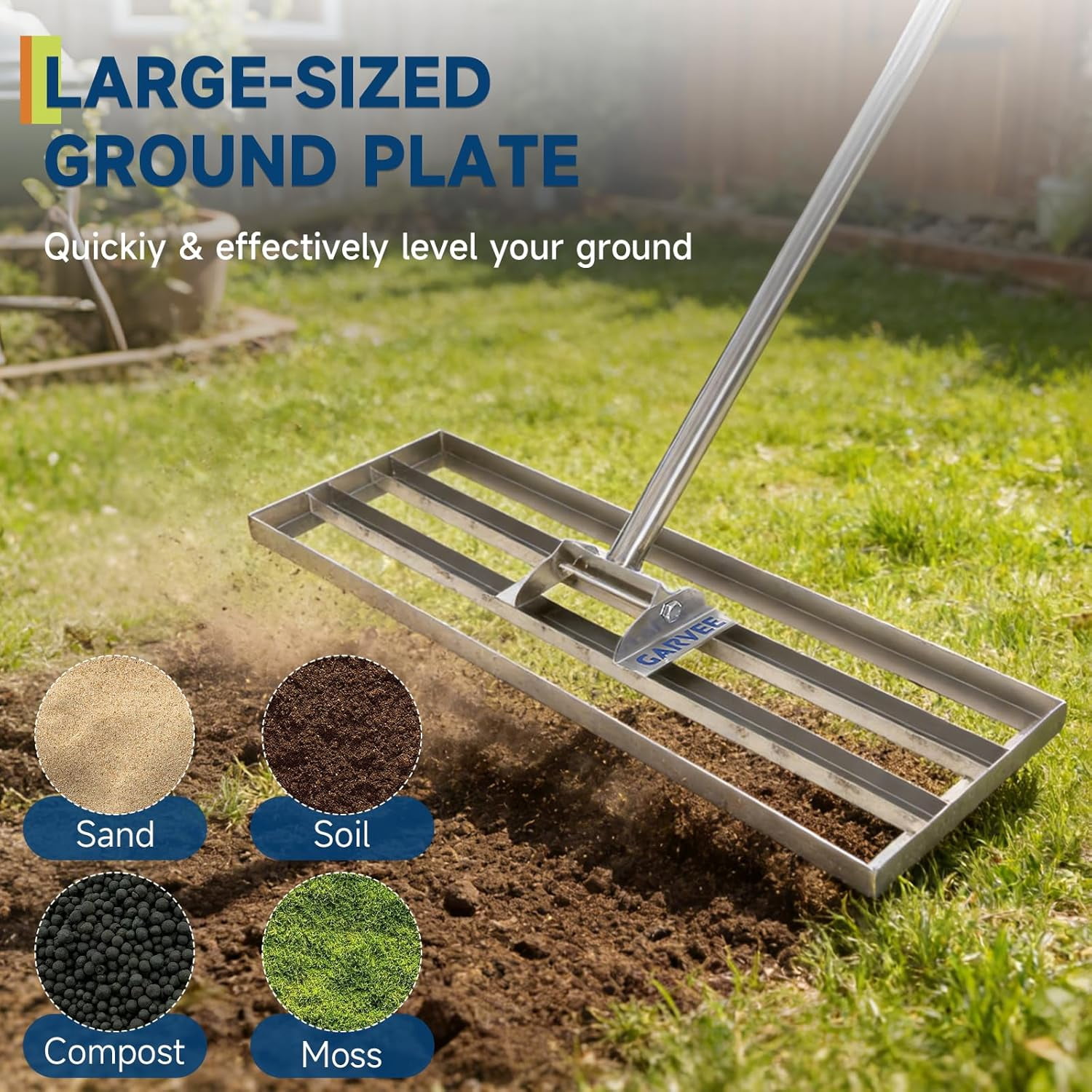 Lawn Leveling Rake, 36" x 10" Level Lawn Tool, Heavy Duty Stainless Steel Lawn Leveler Tool with 6.5 FT Extended Handle, Yard Leveling Rake Suit for Garden, Golf Lawn, Farm