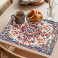 thumbnail image 3 of Retro Ethnic Leaves Placemats Set of 1, Orange Blue Flowers Texture Non-Slip Place Mats Washable Table Mats for Kitchen Dining Table Decorations Indoor/Outdoor, 3 of 9