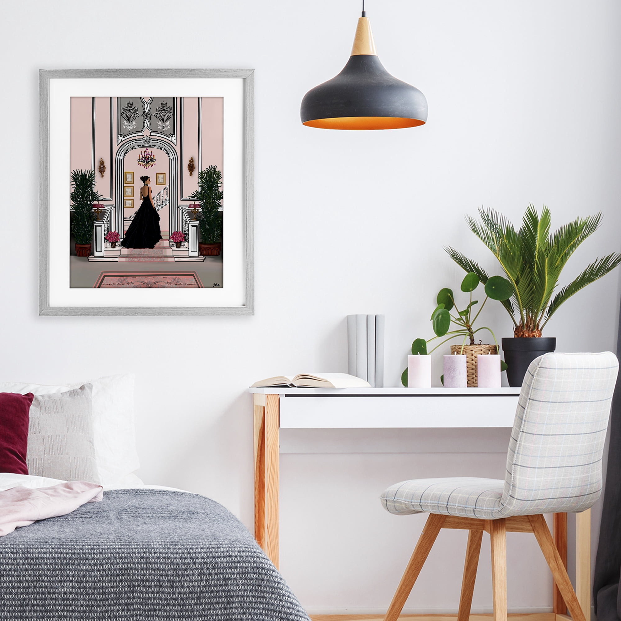 Stupell Industries Mansion Girl in Gown Gray Framed Print Under Glass, design by Tara Boone