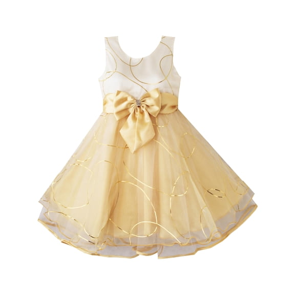 Girls Dress Champagne Multi-layers Wedding Pageant Kids Clothes 7-8