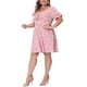 thumbnail image 4 of Vestido de Pascua de Talla Grande para Mujeres Agnes Orinda, Verano, Escote Corazón, Manga Corta Abullonada, Midi Floral, 3X Rosa Fucsia, 4 of 6