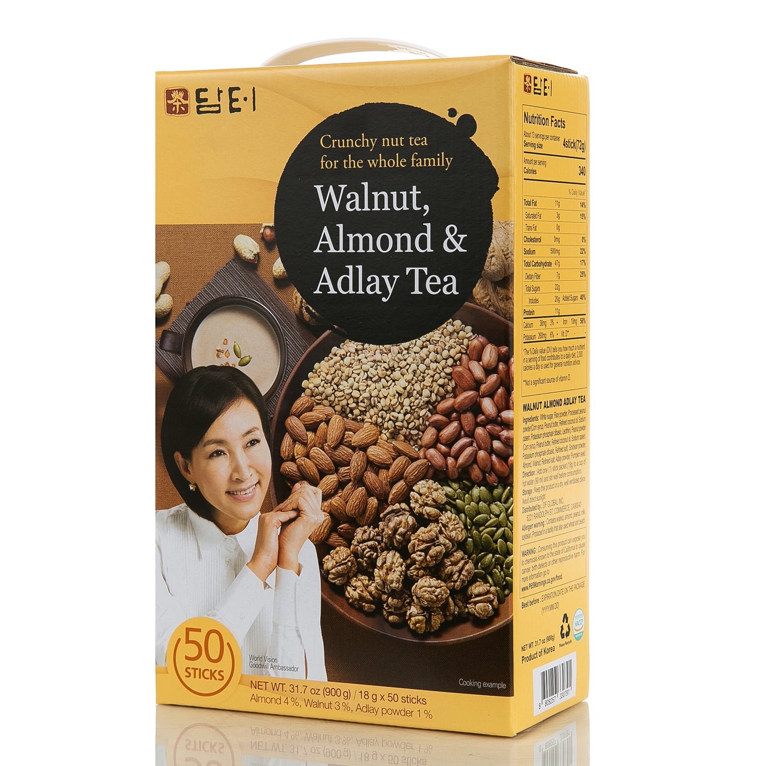 Damtuh Walnut Almond Adlay (Job’s Tear) Powder Drink Mix – 18g x 50 Sticks, 2-Box Bundle