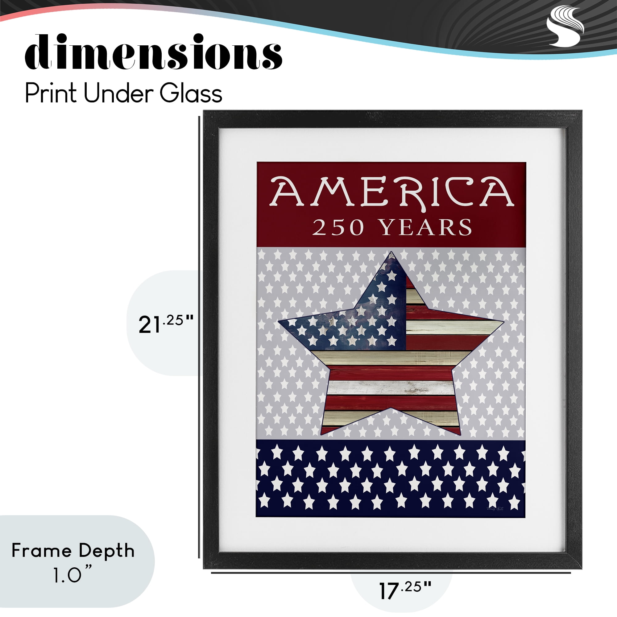 Stupell Industries Historic America 250 Years Black Framed Print Under Glass, design by Cindy Jacobs