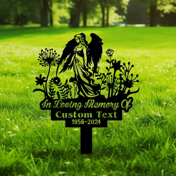 Custom Angel Memorial Plaque with Stake, Custom Angel Memorial Stake, Angel Grave Marker, Angel Metal Grave Stake
