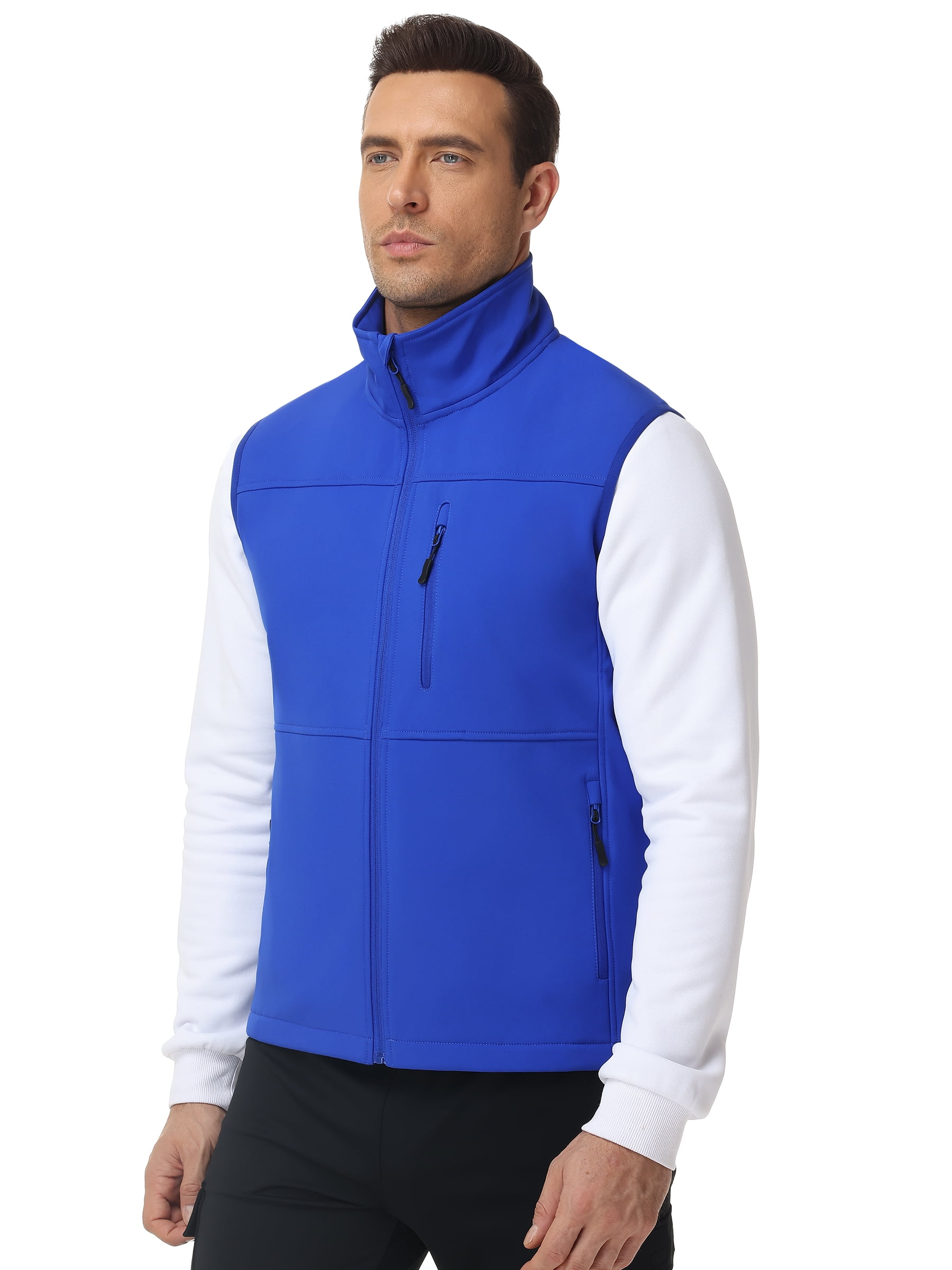 Muvtei Mens Lightweight Softshell Vest Windproof Sleeveless Outerwear Zip Up Jacket Fleece Lined Waterproof Vest Outerwear for Running Hiking Travel Blue-XL