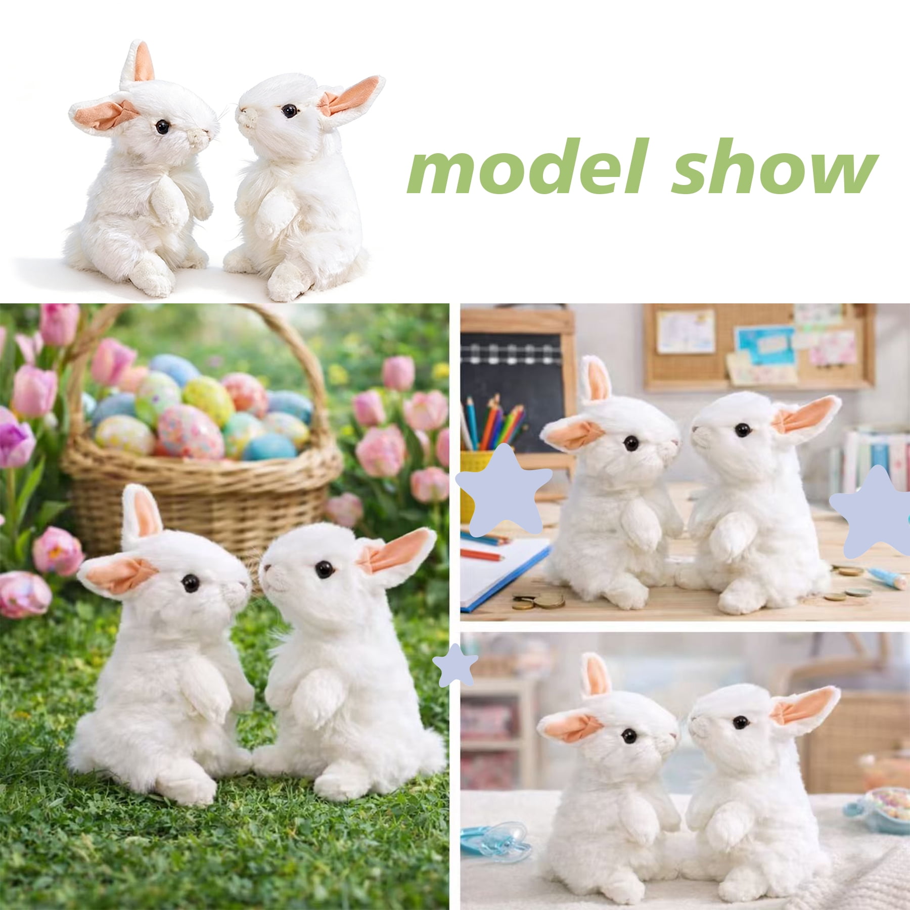 13PCS Easter Bunny Plush Decoration Set,  Easter Decorations with 2 Bunny Plush Toys (7.48in), Easter Money Holder Stand, DIY Easter Craft Ornaments, Easter Basket Stuffers Spring Holiday Decor