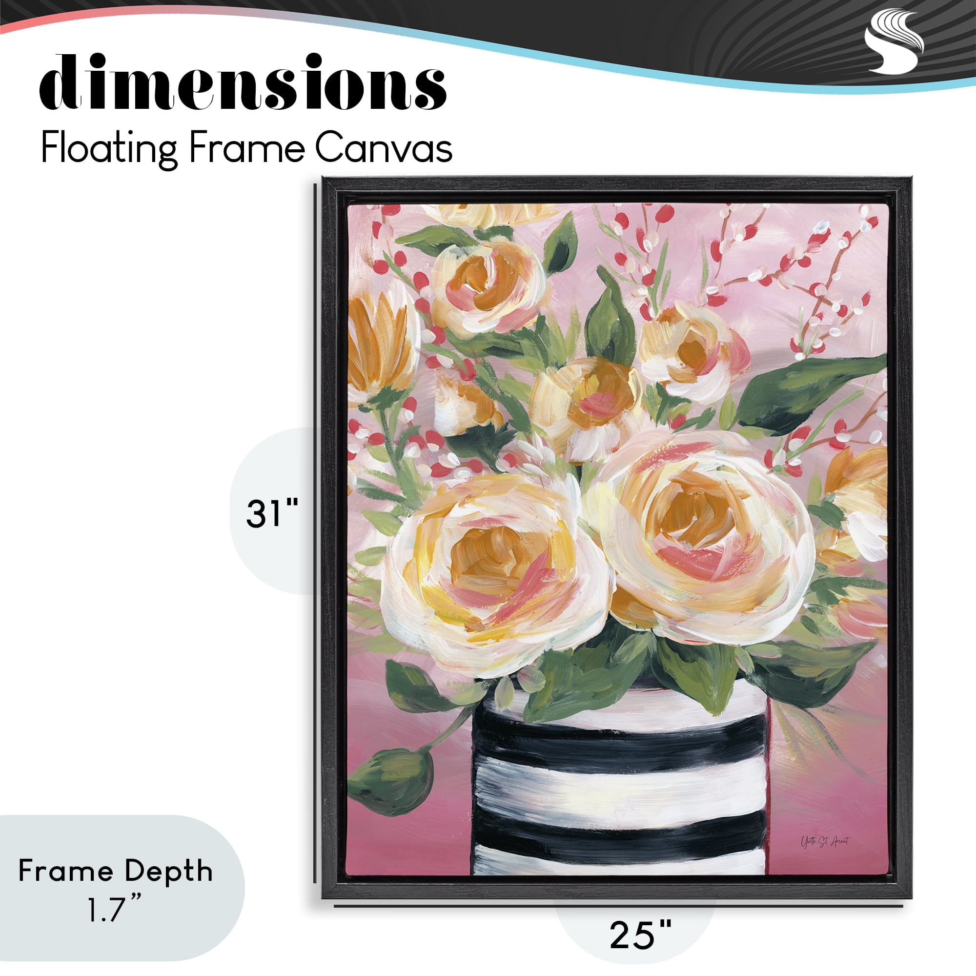 Stupell Industries Spring Blooms in Striped Vase Black Framed Floater Canvas Wall Art, design by Yvette St. Amant