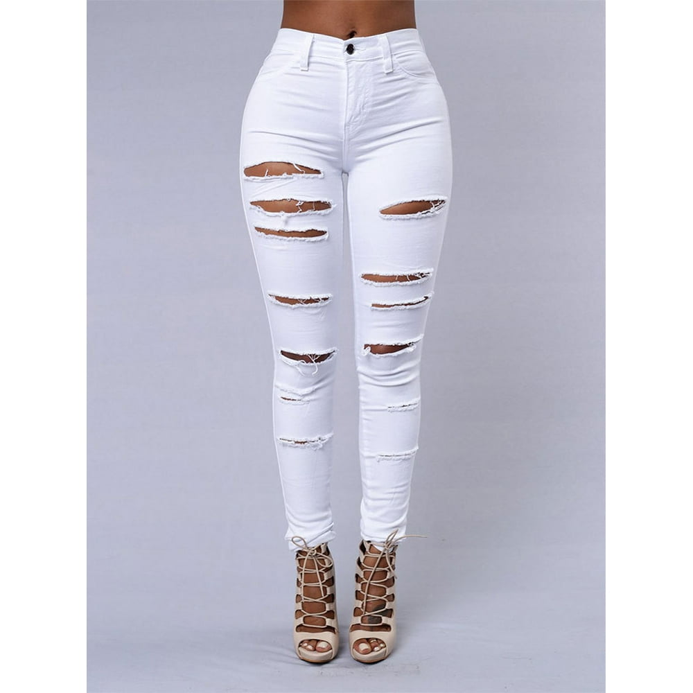 ripped tight blue jeans with the cuff