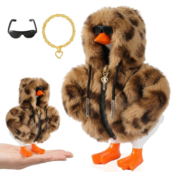 7inch Desk Goose Outfits, Desktop Goose Clothes with Sunglasses & Necklaces, Plush Hoodie Set for Magnetic Goose Statue