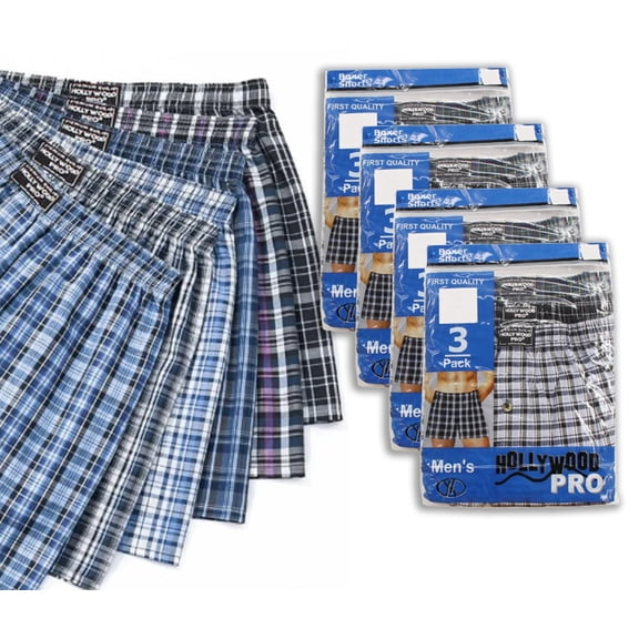 Men's Shorts Trunks Plaid Check Underwear Cotton Blend Button Fly Boxers 12 Pack (M)