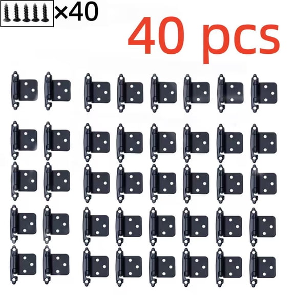 Vruelia 40 Pcs Matte Black Cabinet Hinges Overlay Self Closing for Kitchen Cabinet Door