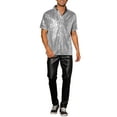 thumbnail image 2 of INSPIRE CHIC Camisa Polo de Lentejuelas para Hombre, Brillante, de Manga Corta, para Fiesta, Camisetas de Golf Brillantes, Color Plateado, 2 of 6