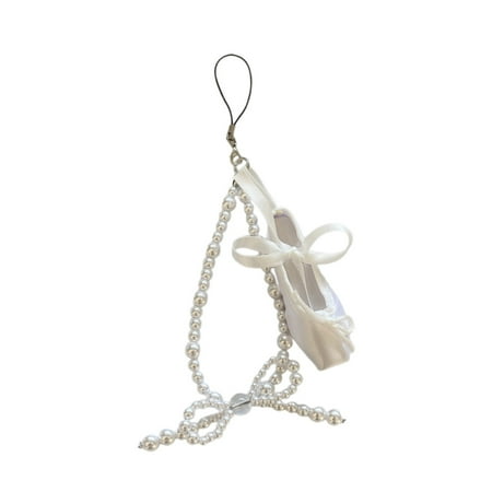 YROHGKPN Elegant Pearls Ballet Shoe Phone Charm Handmade Sturdy Pendant for Phone and Bag Versatile Use Fashion Accessory