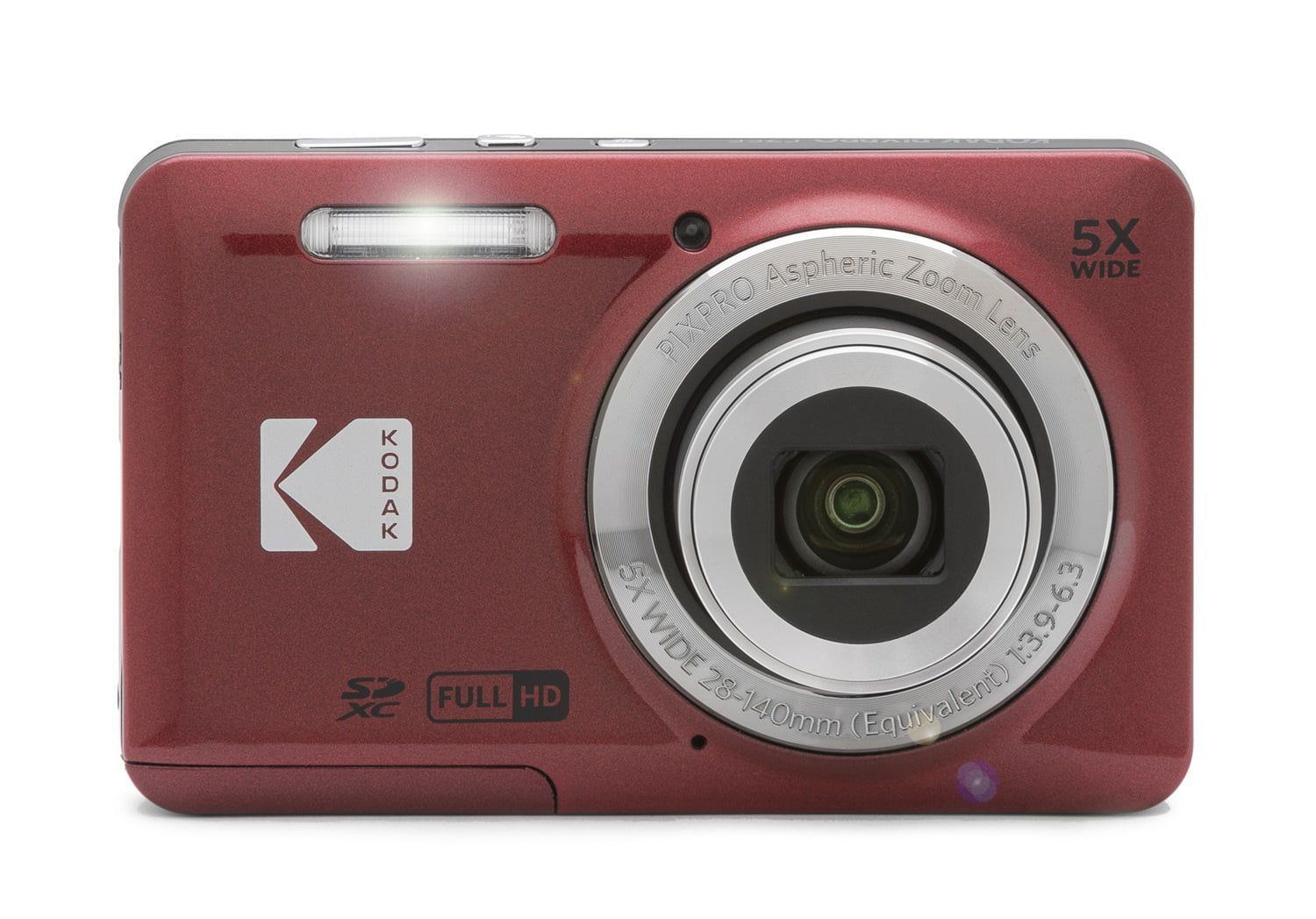 Kodak PIXPRO FZ55 Digital Camera (Red) + SanDisk 128GB Ultra UHS-I SDXC Memory  Card + Black Point & Shoot Case 