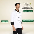 thumbnail image 4 of MEERA BEDDING & UNIFORMS Men's Chef Coat Pressional Hotel Kitchen Chef coat with Black Button Full Sleeves Jacket/ Restaurant Canteen Working Uniform, 4 of 5
