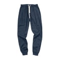 thumbnail image 4 of Harem Pants Men Drawstring Elastic Waist Taper Cotton Linen Pants Baggy Lightweight Casual Pants with Pocket, L, 4 of 5