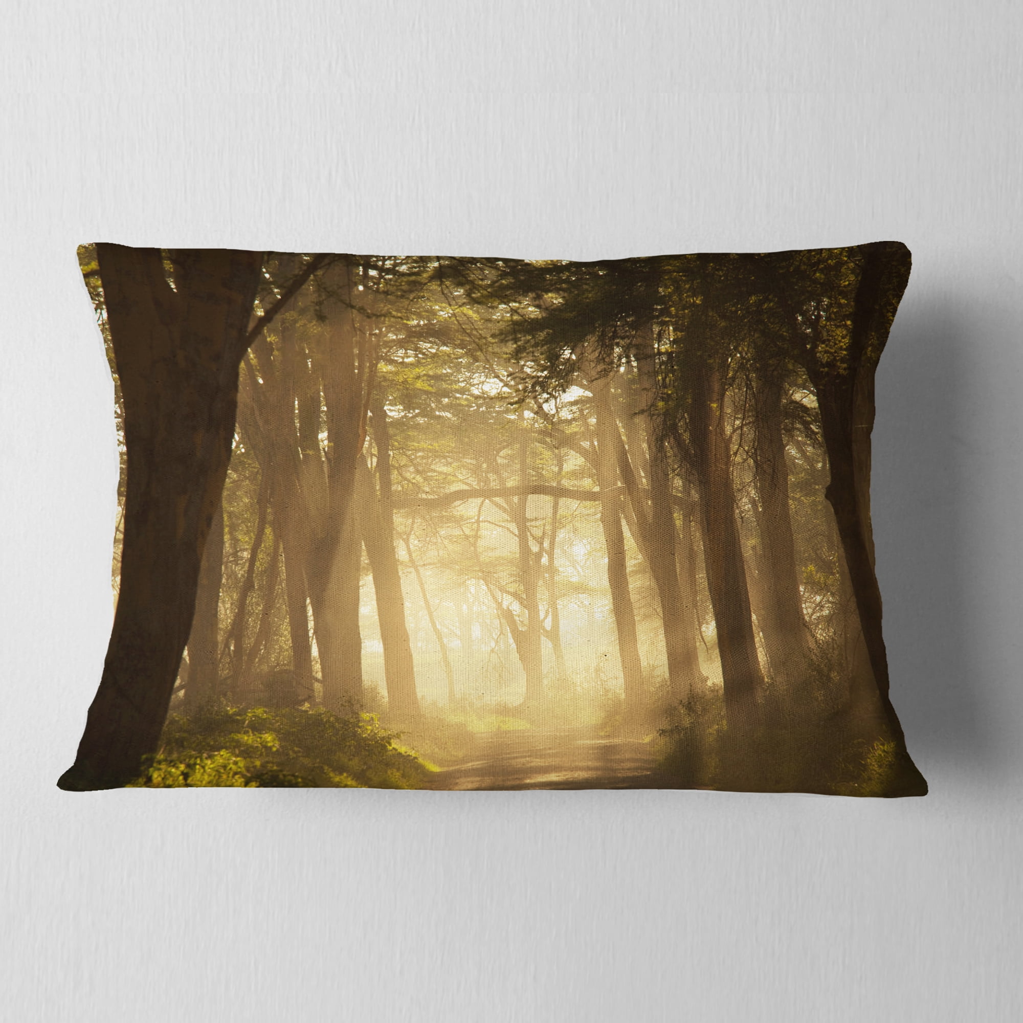 Designart Deep Jungle with Foggy Sunlight - Landscape Printed Throw Pillow - 12x20