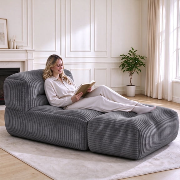 Centilab Big Bean Bag Chairs, Adults Bean Bag Lounger Sofa with Memory Foam Filled, Bean Bag Couch for Living Room Bedroom Lounge, Ergonomic Support, Gray