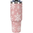 thumbnail image 3 of 40 Oz Tumbler with Handle And Straw Pink Christmas Snowflakes Stainless Steel Insulated Tumblers Winter Holiday Cup Coffee Mug for Holiday Birthday Party, 3 of 5