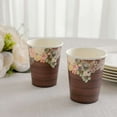 thumbnail image 2 of Efavormart 24 Pack Brown Rustic Wood Print Paper Cups with Floral Lace Rim, Disposable Party Cups - 9oz, 2 of 10