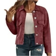 thumbnail image 6 of ClodeEU Women's Suede Leather Short Jacket,Vintage Button Down Jacket With Flap Pockets Wine,Womens Plus L, 6 of 8