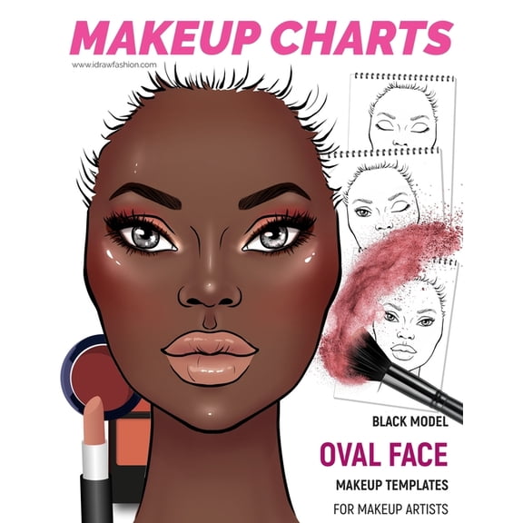 Makeup Charts Workbook: Makeup Charts - Face Charts for Makeup Artists: Black Model - OVAL face shape (Paperback)