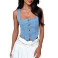 thumbnail image 4 of Women Denim Crop Vest Y2k Button Down Sleeveless Crop Top Jean Tank Top Slim Backless Corset Top Smocking Vest Blue XL, 4 of 9