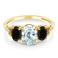 thumbnail image 2 of Gem Stone King 2.04 Ct Oval Sky Blue Aquamarine Black Onyx 10K Yellow Gold Ring (Size 8), 2 of 4