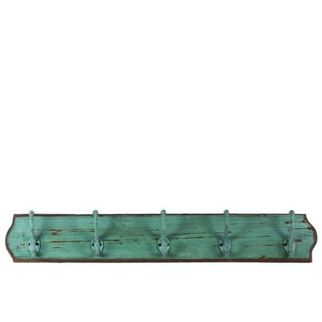 Wood Wall Hanger With 5 Hooks, Large - Turquoise