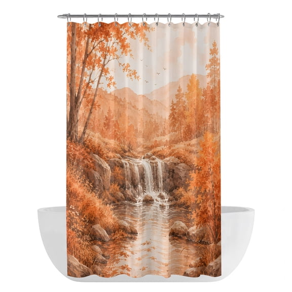 Thanksgiving Fall Shower Curtain - Water Repellent Fabric Shower Curtains Washable, Orange Maple Trees Forest Mountain Decorative Polyester Cloth Bathroom Curtains Modern Bath Decor 36"x72"