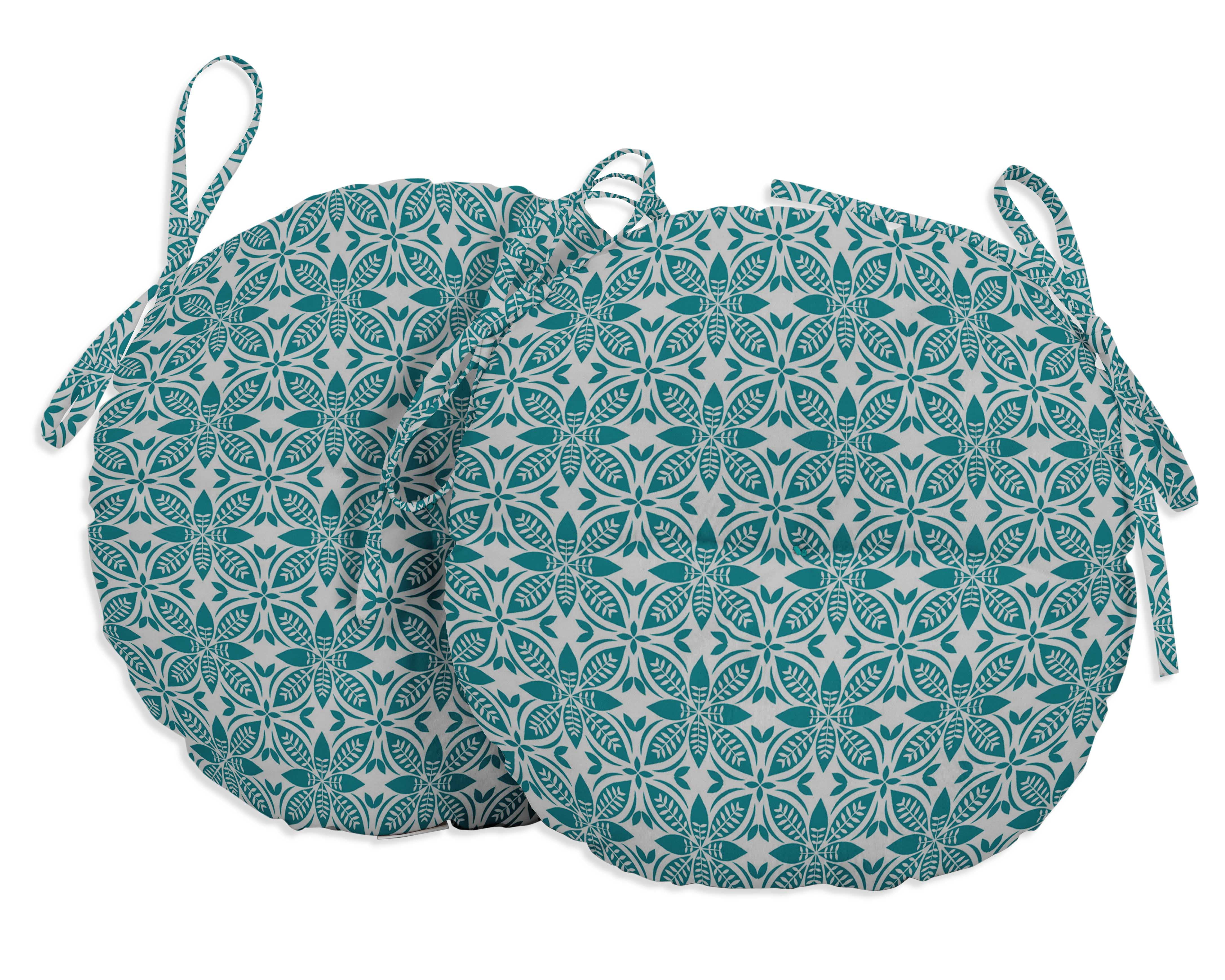 Vargottam Indoor/Outdoor Round Bistro Chair Cushions Block Print 15Inch Bistro Chair Pads