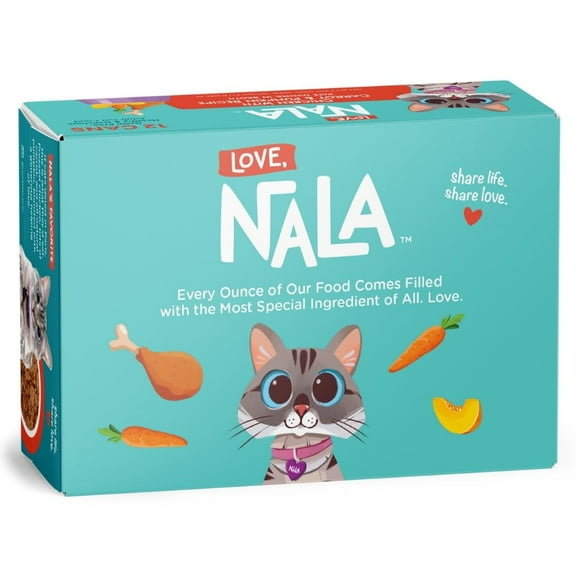LOVE, NALA - Natural Adult Cat Wet Food - Pate Chicken with Carrot & Pumpkin Recipe- Grain Free, Non-GMO, Lean Protein, Digestive Fiber Blend, Added Minerals & Vitamins - 12 Pack 2.4 lbs.
