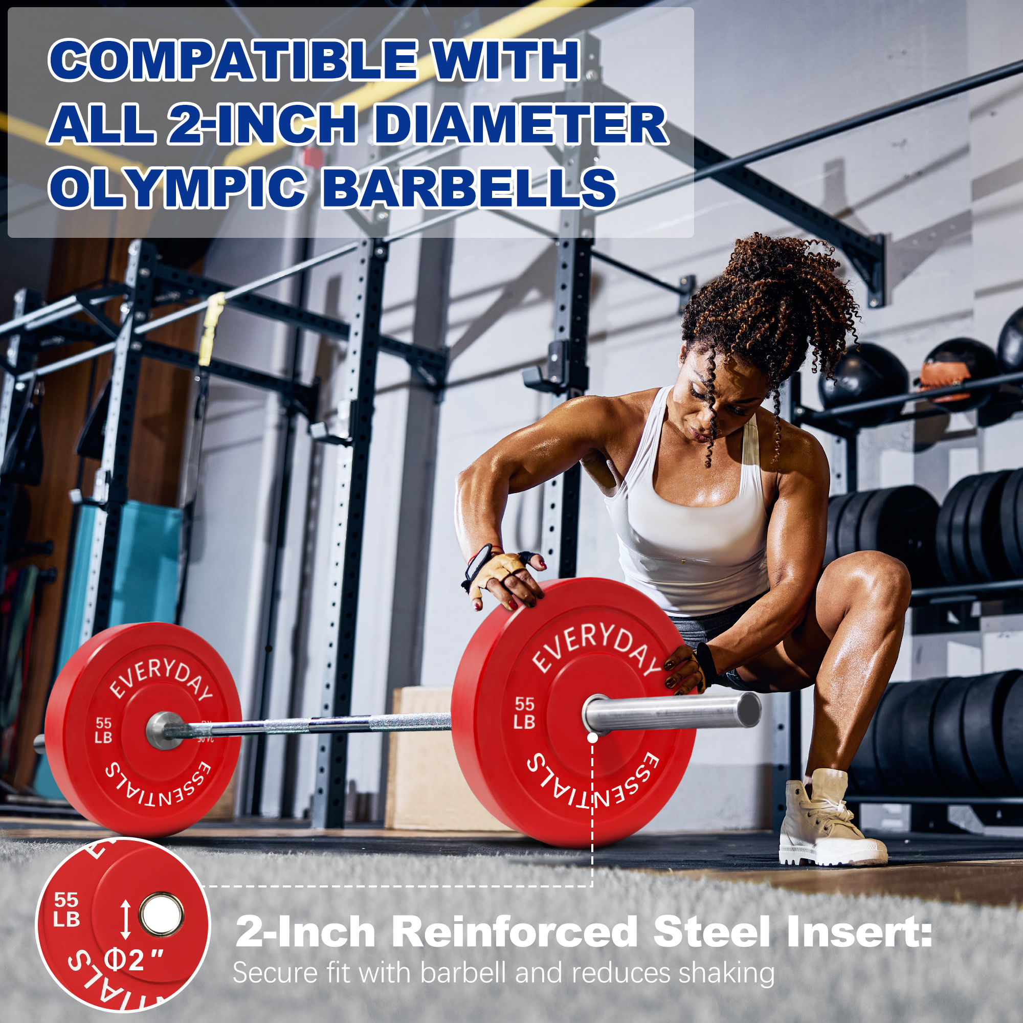 BalanceFrom Olympic Bumper Plate Weight Plate with Steel Hub, Color Coded, 55 lbs Single