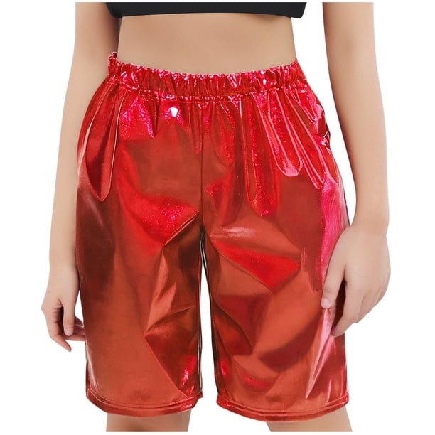 Odeerbi 3-16 Años Niños Niñas Pantalones Cortos Metálicos Brillantes Para Baile Etapa Rendimiento Conjuntos Bermudas Brillantes Pantalones Cortos de Pierna Recta