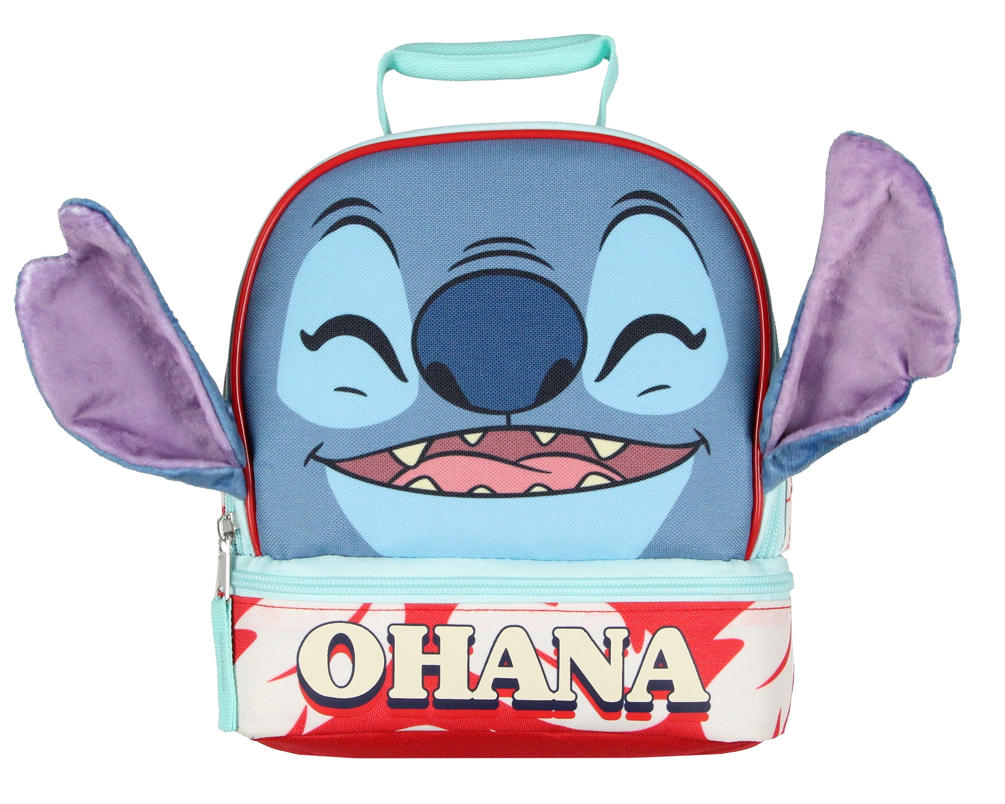 Disney Lilo and Stitch Lunch Box peek-A-Boo 3D Velvet Ears Ohana Dual-Compartment Insulated Lunch Bag 10"