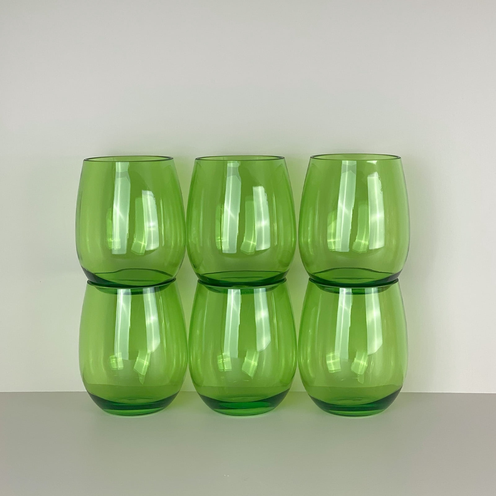 yongzhenlite Set of 6 Acrylic Wine Glasses, 20-ounce Plastic Tumbler for Party Use,BPA Free,Dishwasher Safe (Green)