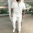 thumbnail image 2 of cllios Mens 2 Piece Sets Casual Short Sleeve Drawstring Shirts and Jogger Pants 2pc Outfits Classic Solid Turndown Sportwear Suits, 2 of 4