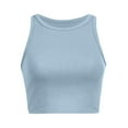 thumbnail image 4 of Gpoecd Débardeurs à Col Rond pour Femmes, Courts, Couleur Unie, Sans Manches, Blouse à Col Rond, Camisole Ajustée pour Femmes, Bleu, P, 4 of 5